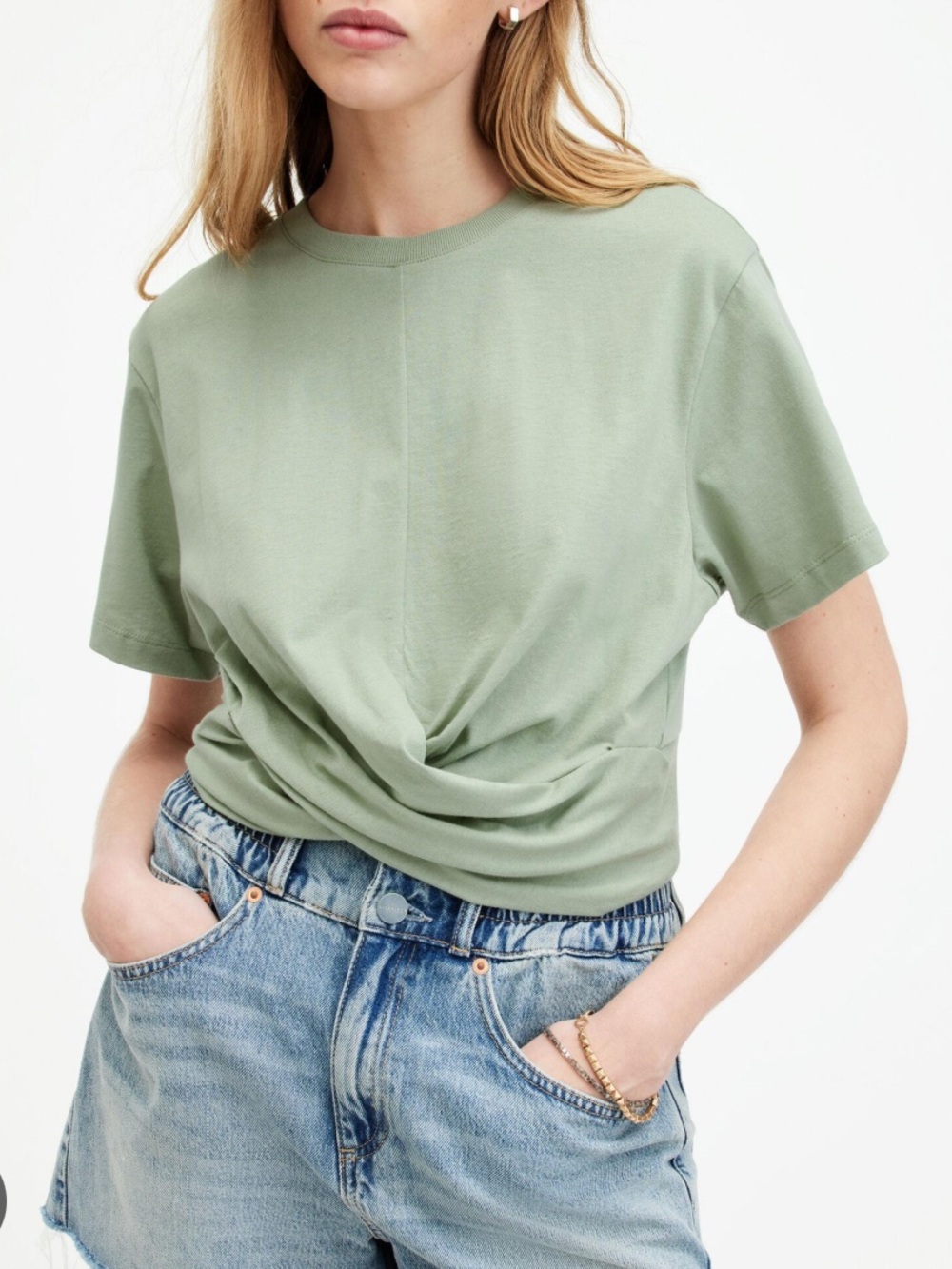 ALL SAINTS Mallinson Cropped Slim Wrap Over T-Shirt Green